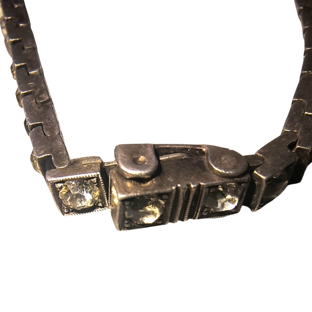 Antique Chapin & Hollister Sterling Silver Blue & Clear Rhinestone Bracelet - Picture 6 of 9